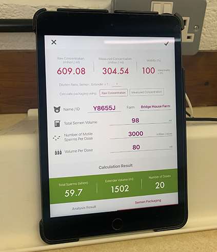 canine dog isperm semen analysis at home in lab portable machine for semen looking at ipad iSperm CASA